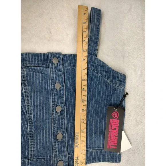 Rock & Roll Denim Women's Dark Wash Pinstripe Denim Corset Crop Top NWT XS - Picture 4 of 10